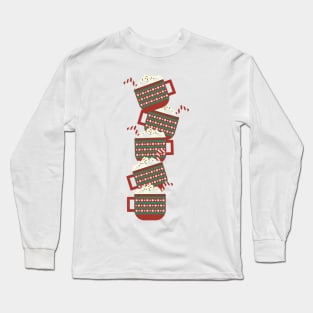 Red Green mugs with hot cocoa, whipped cream, marshmallow and striped candy cane pile Long Sleeve T-Shirt